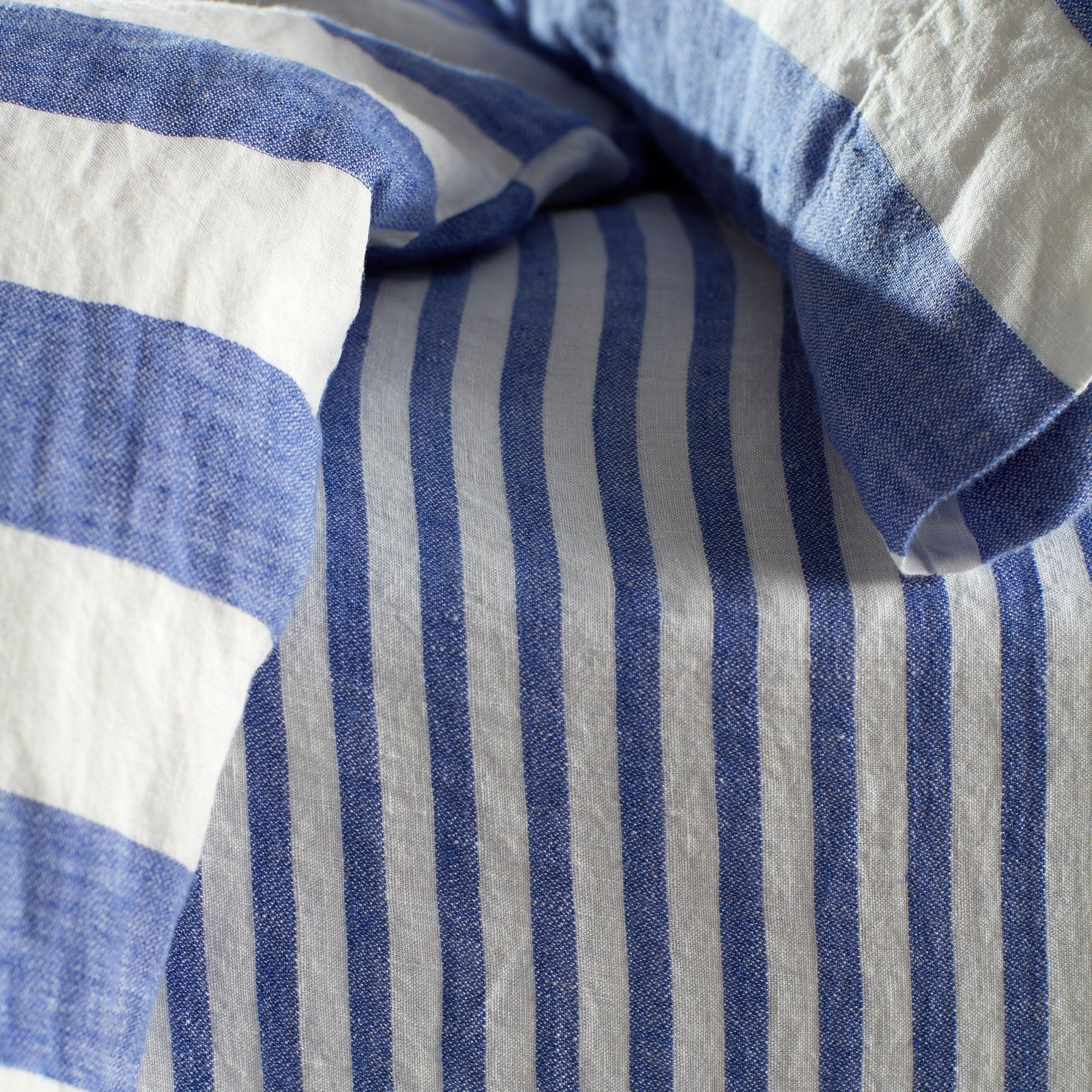 Cora Pinstripe Pure Linen Fitted Sheet (Cobalt)
